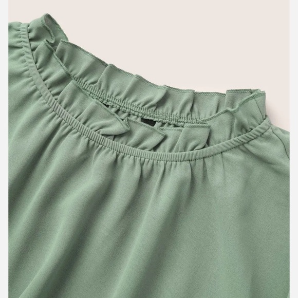 BloomChic Plus Size Plain Lantern Sleeve Ruffle Trim Mock Neck Blouse - Picture 4 of 6